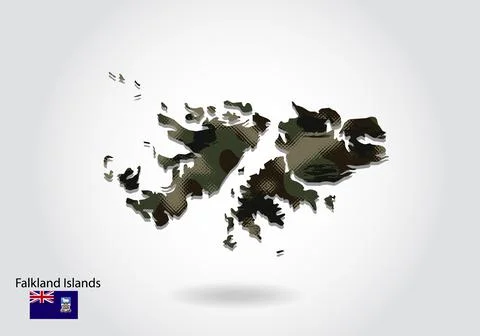 Falkland Islands map with camouflage pattern, Forest - green texture in map.  Stock Illustration