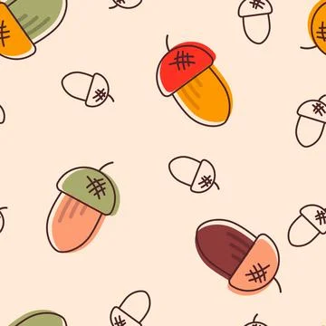 Fall acorns seamless pattern. Acorn background. Flat, cartoon, vector Stock Illustration