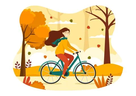 Fall Activity Vector Illustration with Activities like a People Rides a Bic.. Illustrazione stock