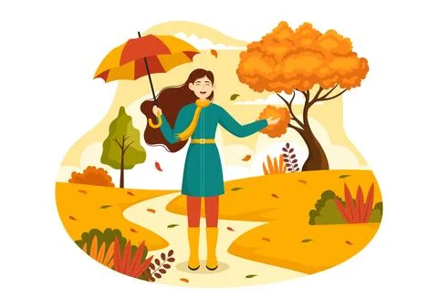 Fall Activity Vector Illustration with Activities like a People Rides a Bic.. Illustrazione stock