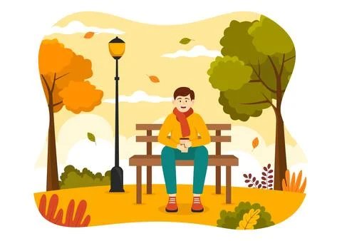 Fall Activity Vector Illustration with Activities like a People Rides a Bic.. Illustrazione stock