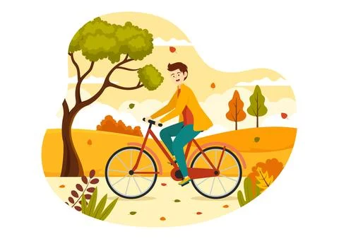 Fall Activity Vector Illustration with Activities like a People Rides a Bic.. Illustrazione stock