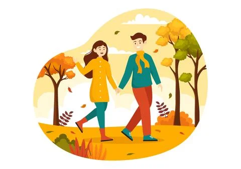 Fall Activity Vector Illustration with Activities like a People Rides a Bic.. Illustrazione stock