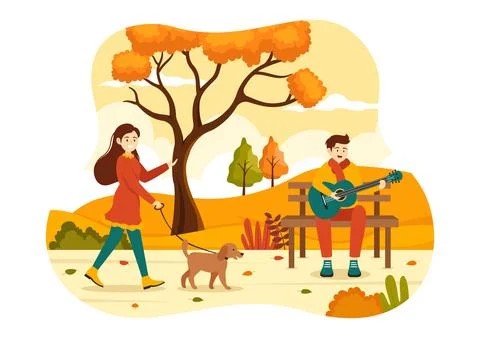 Fall Activity Vector Illustration with Activities like a People Rides a Bic.. Illustrazione stock