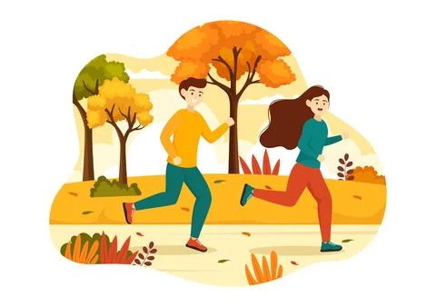 Fall Activity Vector Illustration with Activities like a People Rides a Bic.. Illustrazione stock