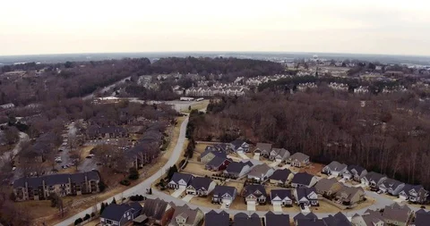 Fall Aerial Flyover Baseball Park Tilt down on Houses Stock-Footage 96691162