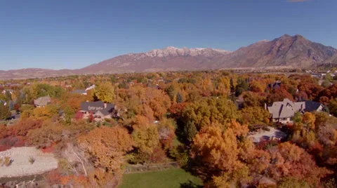 Fall aerial shot flying over wealthy neighborhood Stock Footage 32168268