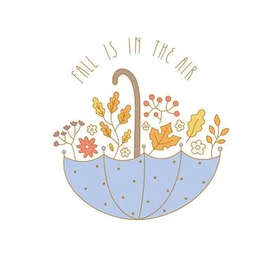 Fall is in the air. Vector illstration with flowers in umbrella. Cute autumn Stock Illustration