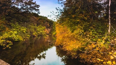 Fall Along The Huron River _ 4K Time Lapse Video stock 87193712