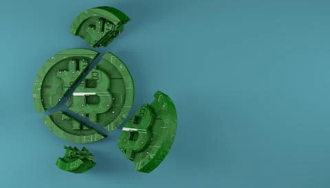 The fall and destruction of bitcoin consisting of microcircuits. 3d render 库存插图