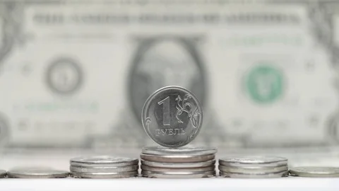 Fall and height exchange rate the ruble and the dollar on stock market Stock Footage 126120664