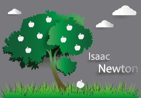 Fall apple tree down, Isaac Newton sitting under apple tree Stock Illustration