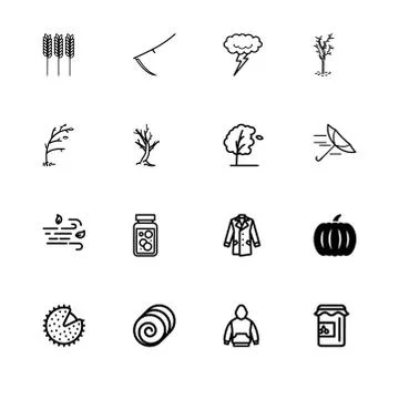 Fall autumn and its attributes. Set outline flat and filled icon EPS 10 vecto Stock Illustration