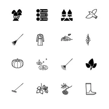 Fall autumn and its attributes. Set outline flat and filled icon EPS 10 vecto Stock Illustration