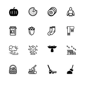 Fall autumn and its attributes. Set outline flat and filled icon EPS 10 vecto Stock Illustration