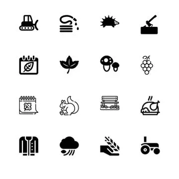 Fall autumn and its attributes. Set outline flat and filled icon EPS 10 vecto Stock Illustration