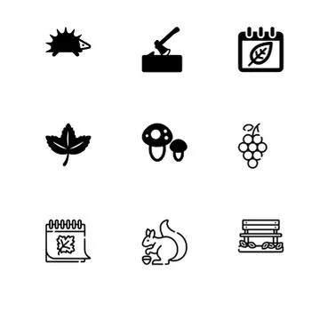 Fall autumn and its attributes. Set outline flat and filled icon EPS 10 vecto Stock Illustration