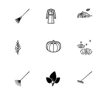 Fall autumn and its attributes. Set outline flat and filled icon EPS 10 vecto Stock Illustration