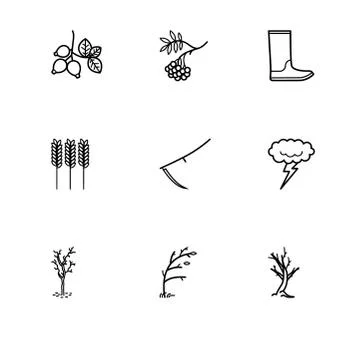 Fall autumn and its attributes. Set outline flat and filled icon EPS 10 vecto Illustrazione stock