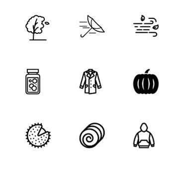 Fall autumn and its attributes. Set outline flat and filled icon EPS 10 vecto Stock Illustration