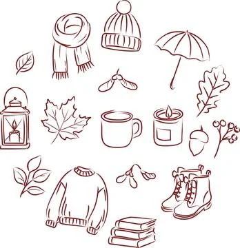 Fall Autumn elements sketch set Stock Illustration