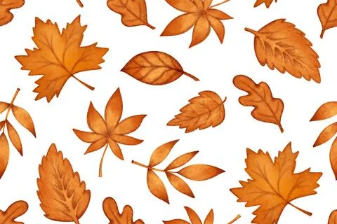 Fall autumn leaves seamless pattern, nature orange background Illustrazione stock