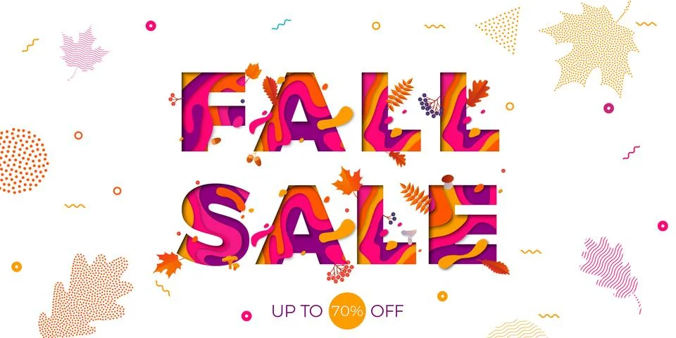 Fall autumn sale vector maple leaf promo discount shop banner poster イラスト素材