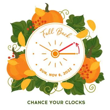 Fall Back 2022. Changing clocks to winter time, banner. Stock Illustration