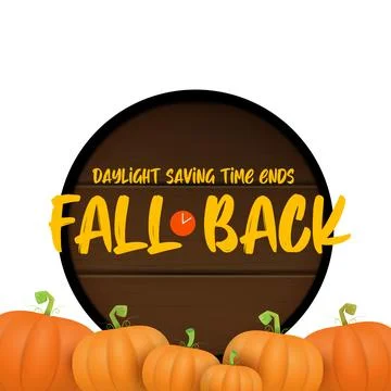 Fall Back 2024. Autumn Daylight saving time ends banner with pumpkins isolated Illustrazione stock