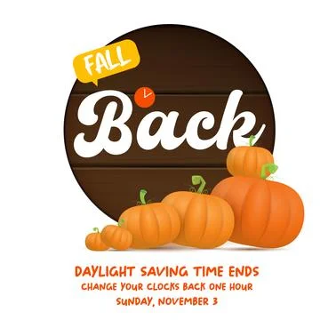 Fall Back 2024. Autumn Daylight saving time ends banner with pumpkins isolated Stock Illustration