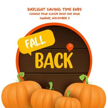 Fall Back 2024. Autumn Daylight saving time ends banner with pumpkins isolated Illustrazione stock