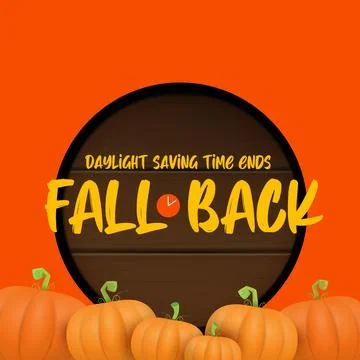 Fall Back 2024. Autumn Daylight saving time ends banner with pumpkins isolated Stock Illustration