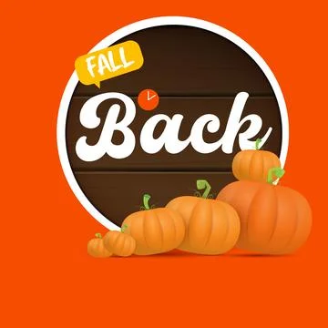 Fall Back 2024. Autumn Daylight saving time ends banner with pumpkins isolated Stock Illustration