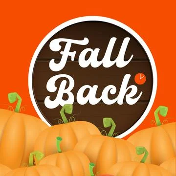 Fall Back 2024. Autumn Daylight saving time ends banner with pumpkins isolated Stock Illustration