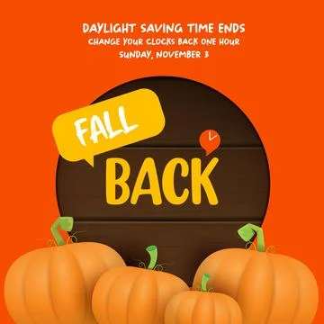 Fall Back 2024. Autumn Daylight saving time ends banner with pumpkins isolated Stock-Illustration