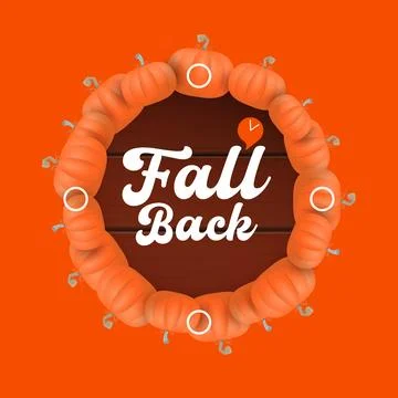 Fall Back 2024. Autumn Daylight saving time ends banner with pumpkins isolated Stock Illustration