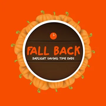 Fall Back 2024. Autumn Daylight saving time ends banner with pumpkins isolated Stock Illustration