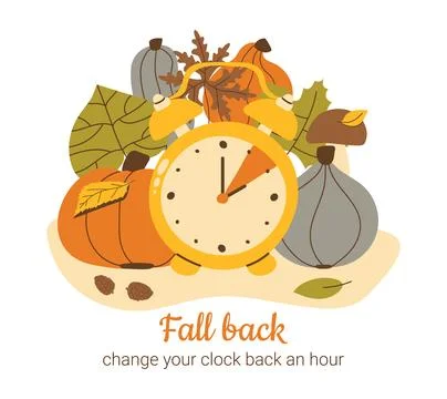 Fall Back concept. Daylight saving time ends reminder poster. Clock change .. Stock Illustration