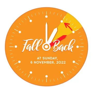 Fall Back. Daylight Saving Time Ends 2022. Clock with hands moving backward Stock Illustration