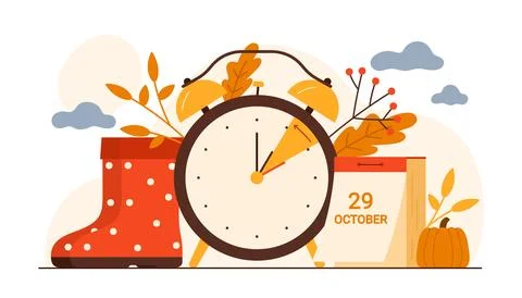 Fall back, daylight saving time ends, alarm clock, calendar with date of October Stock Illustration