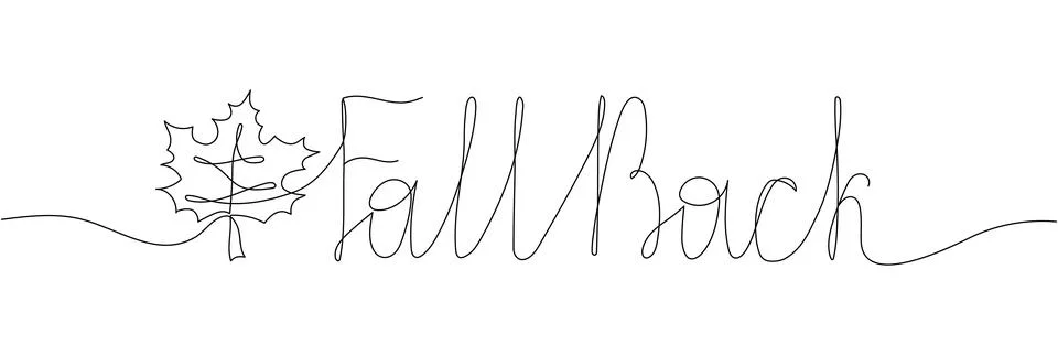 Fall back lettering with leaf in one line art style. Winter time is here. M.. Stock Illustration