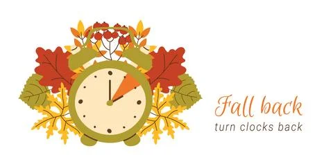Fall Back reminder banner. Daylight saving time ends info background. Simpl.. Stock Illustration
