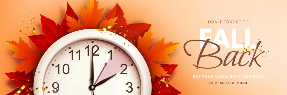Fall back time. Daylight saving time ends banner Stock Illustration