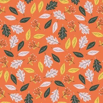 Fall background. Seamless pattern with autumn leaves and berries. Illustrazione stock