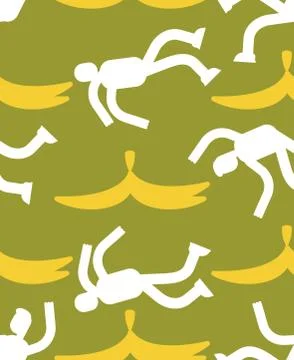 Fall on banana seamless pattern. Slip on banana peel background. guy flopped  イラスト素材
