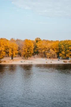 Fall beach of the river Stock Photos