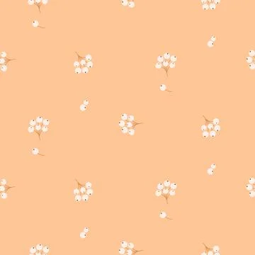 Fall beries branches pattern warm peach color cute seamless pattern. Autumn 스톡 일러스트