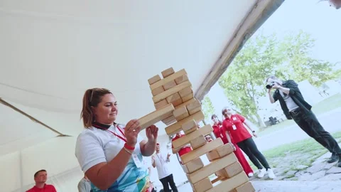 The fall of the big jong, the end of the game of jenga Stock Footage 245825664