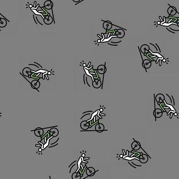 Fall bike man accident vector seamless pattern Stock Illustration