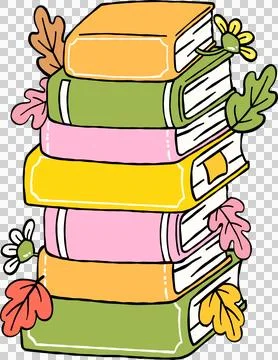 Fall Bookish Reading Stack of Books with Autumn Leaves and Floral Hand Drawn Stock Illustration